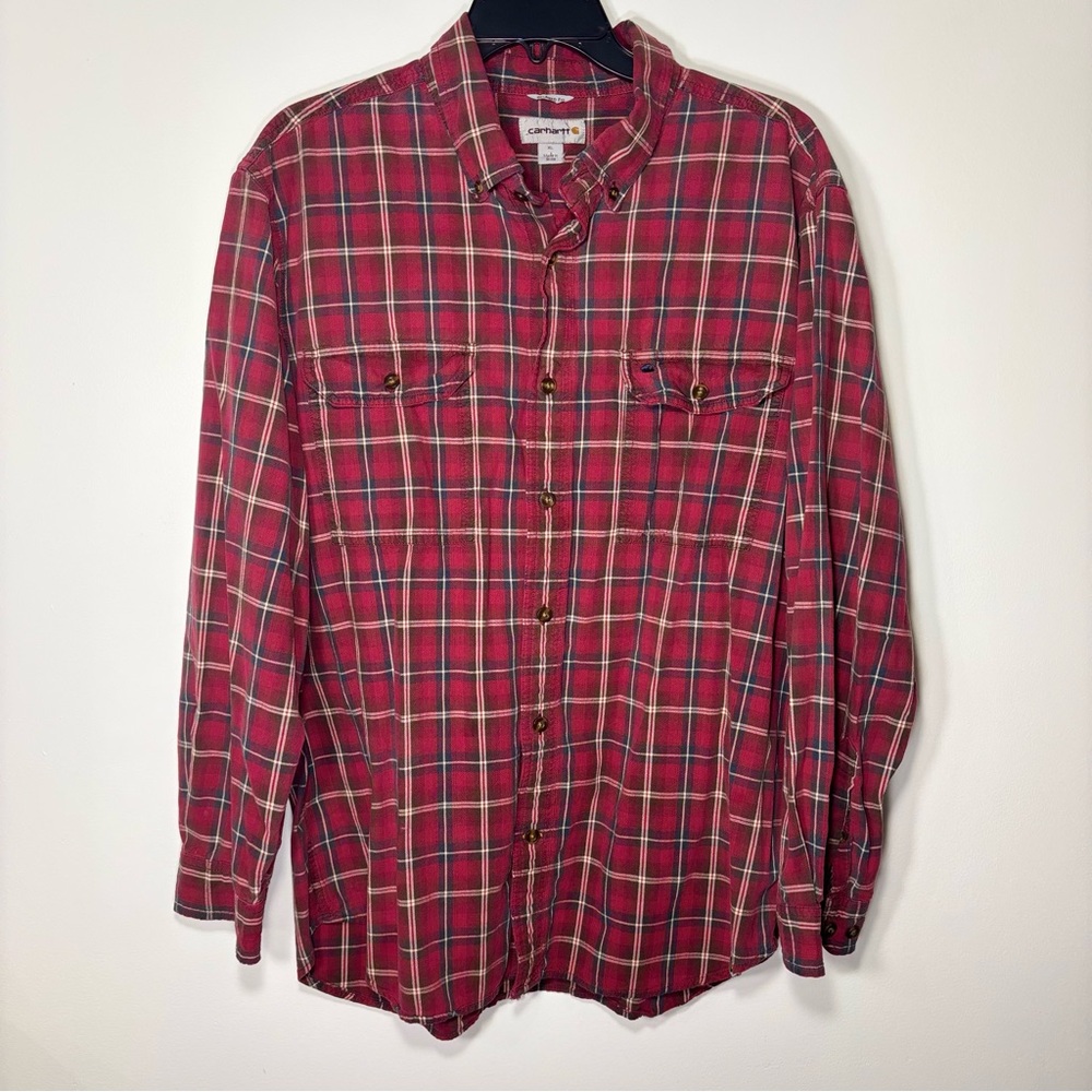 Carhartt Size XL Red Plaid Casual‎ Button Down Shirt Regular Fit